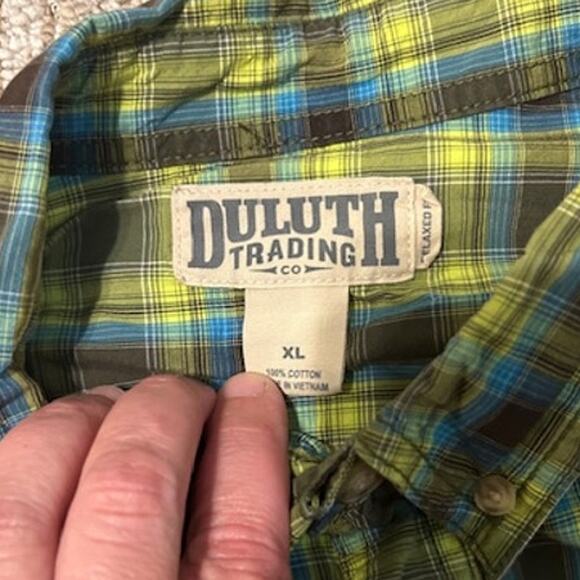 Duluth Trading Co Green Plaid Short Sleeved Cotton Button Down Mens Shirt SZ XL - Picture 7 of 7